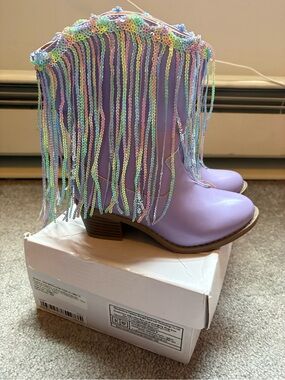 New Little Girls size 12 cowgirl western boots with sequin fringe